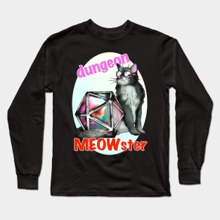 Cool black cat dungeon meowster with D20 dnd dice Long Sleeve T-Shirt